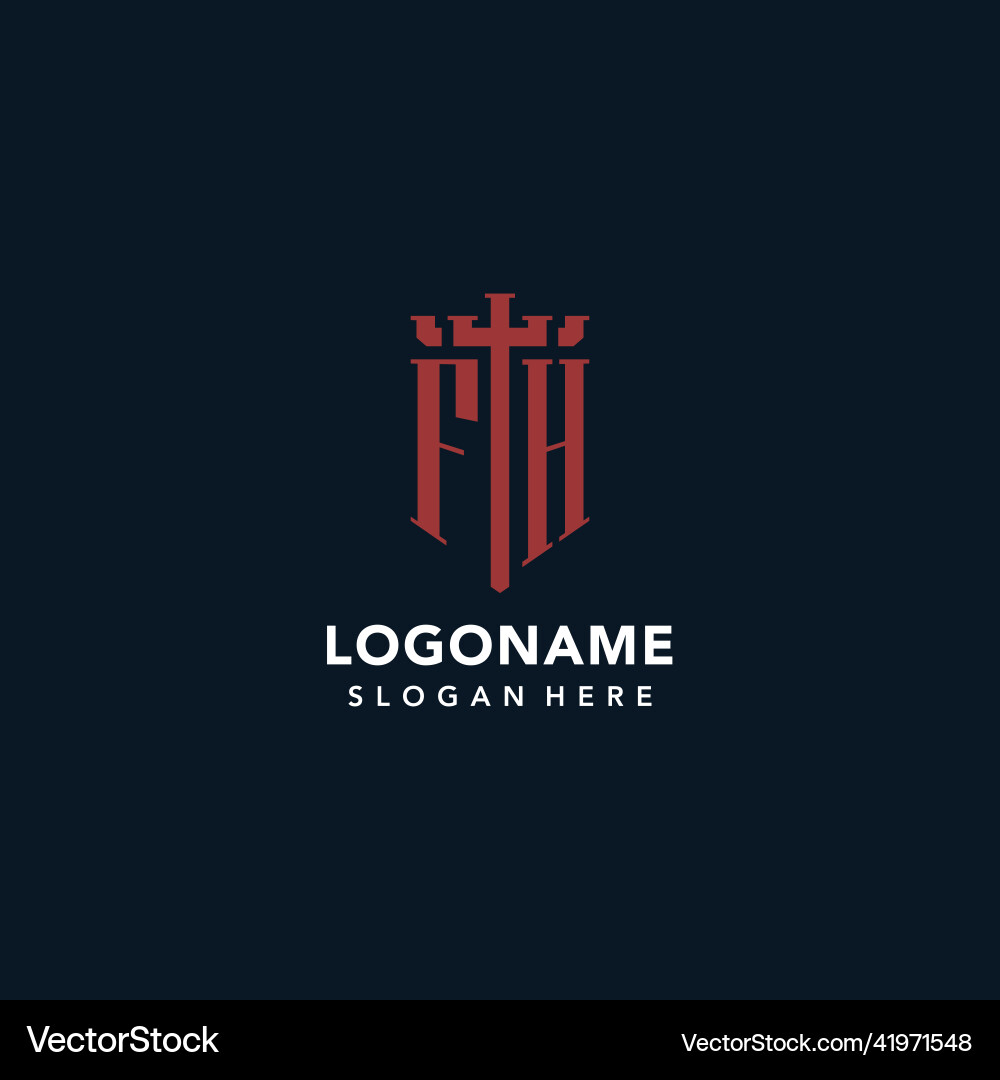Fh initial monogram logos with sword and shield Vector Image