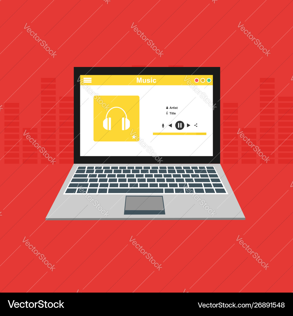 Media player application app template with flat Media player application app template with flat vector image