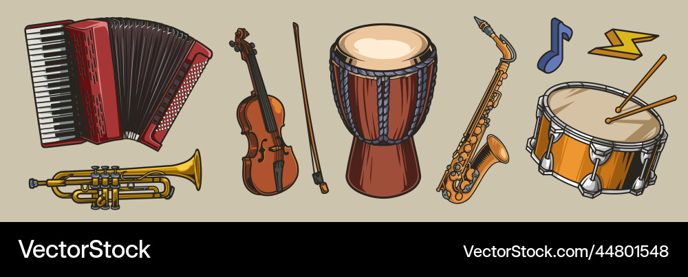 Musikinstrument Set bunte Embleme Musikinstrument Set bunte Embleme vektorbild
