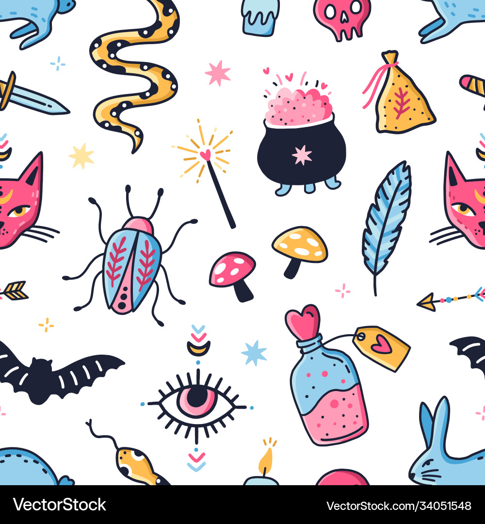 Seamless pattern with magical objects for fortune Seamless pattern with magical objects for fortune vector image