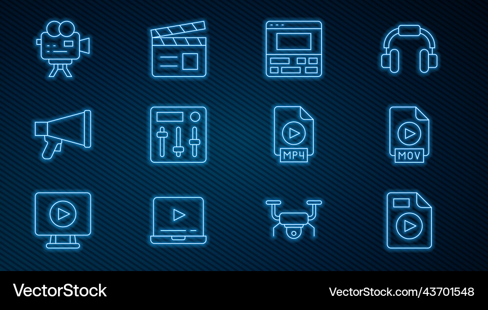 Set line avi file document mov video recorder Set line avi file document mov video recorder vector image