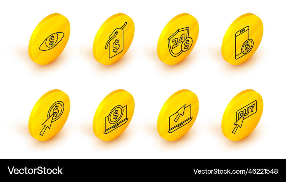 Set line buy button laptop and cursor Vector Image