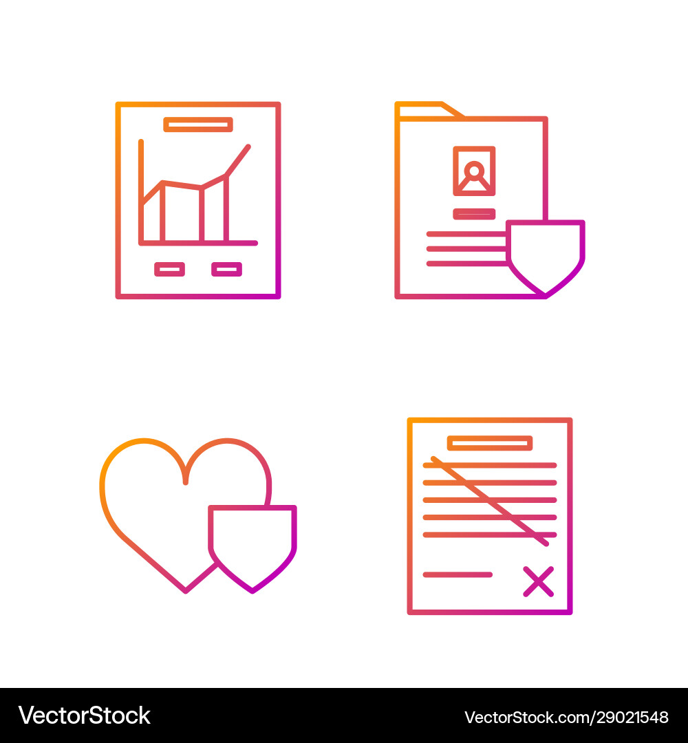 Set line delete file document heart with shield Set line delete file document heart with shield vector image