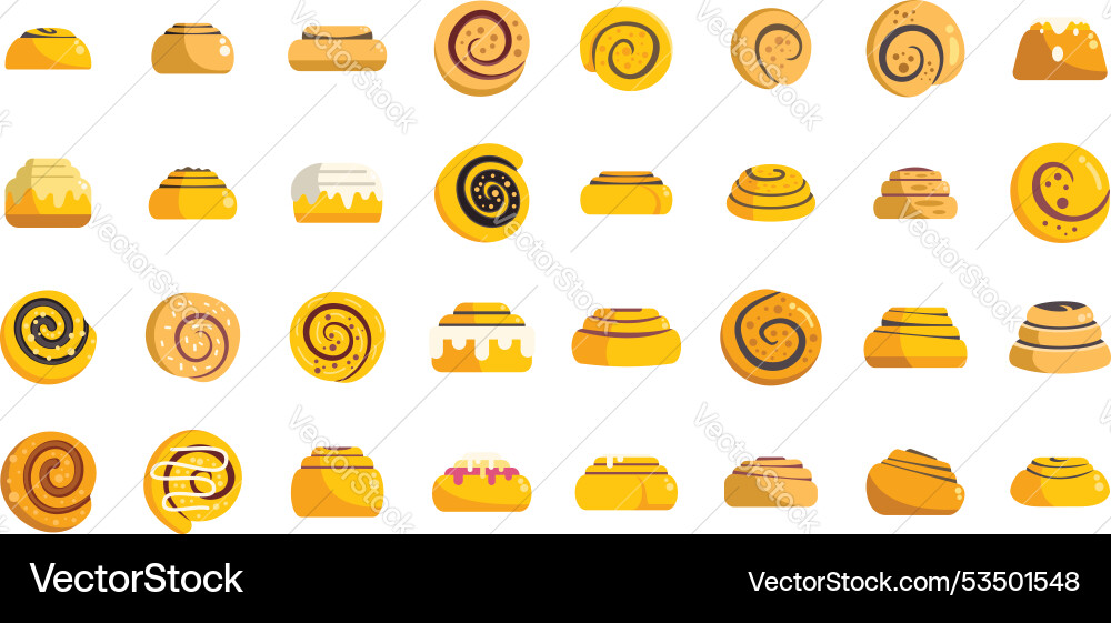 Set of cinnamon roll icons showing different types Vector Image