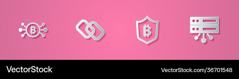 Set paper cut bitcoin in circuit chain link Set paper cut bitcoin in circuit chain link vector image