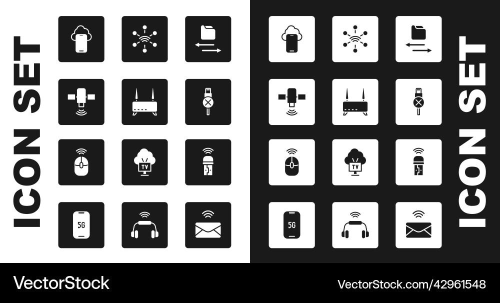 Set transfer files router and wi-fi signal Set transfer files router and wi-fi signal vector image