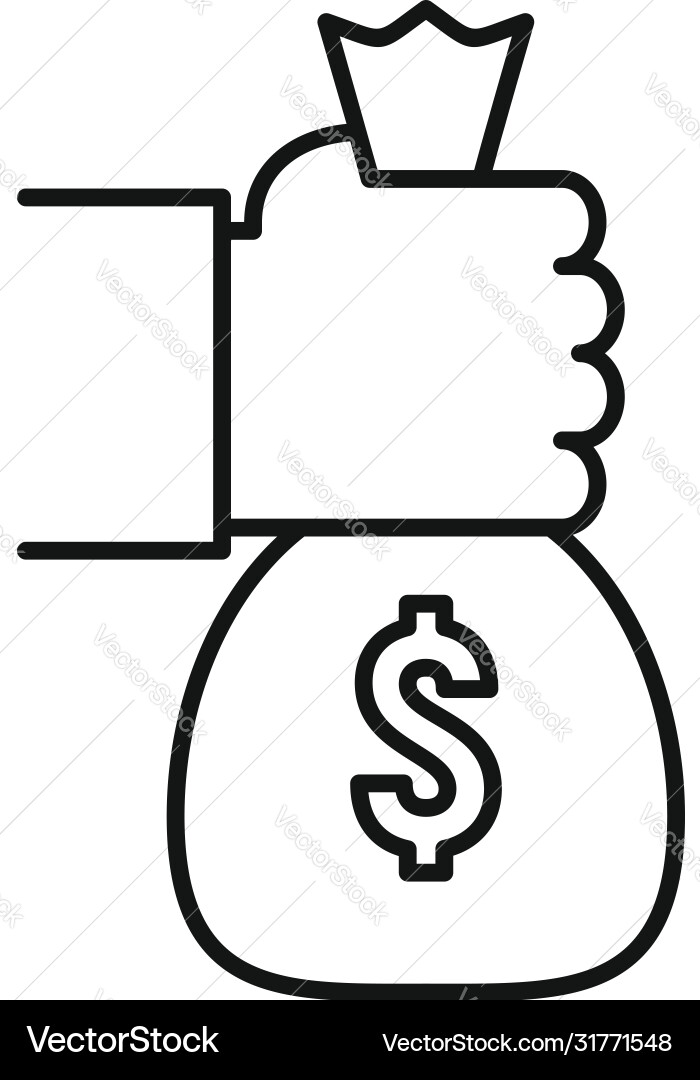 Take money bag icon outline style Take money bag icon outline style vector image
