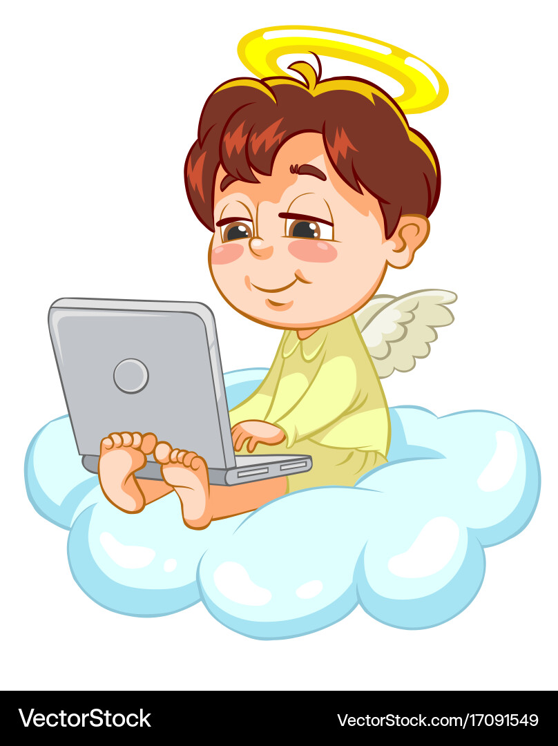 Cute Angel with Laptop on Cloud Royalty Free Vector Image