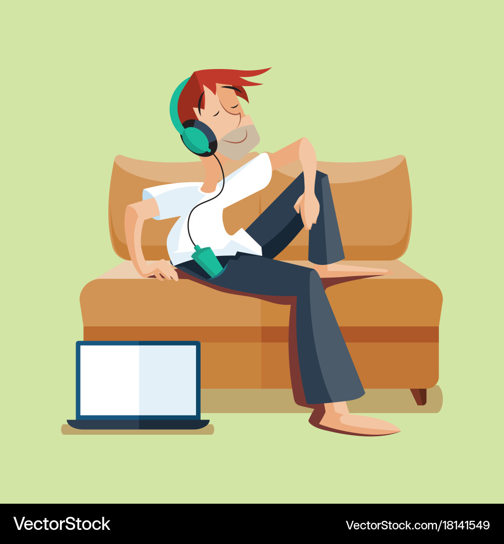 Man resting on sofa with music Vector Image