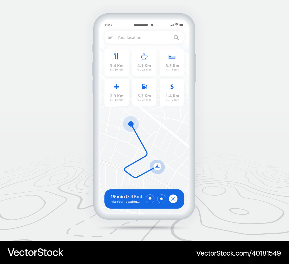 Map gps navigation ux ui concept smartphone Map gps navigation ux ui concept smartphone vector image