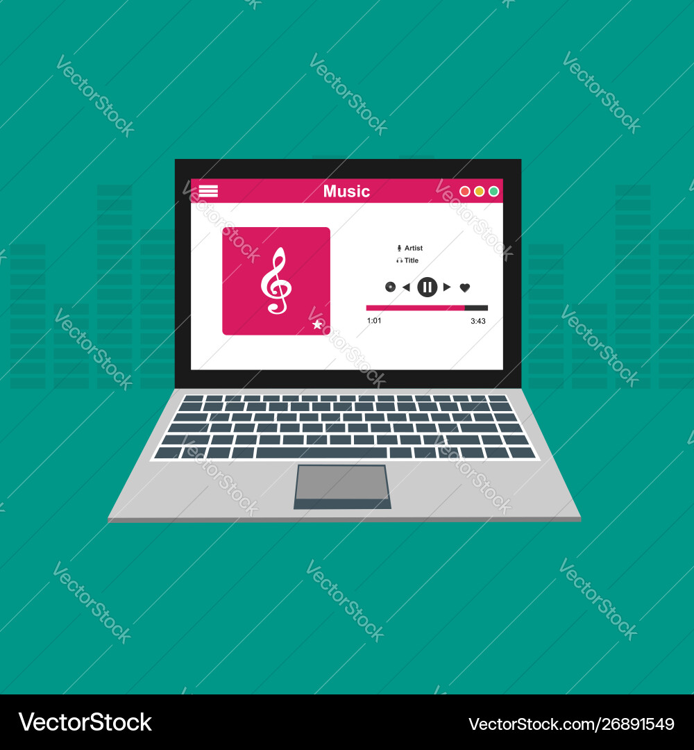 Media player application app template with flat Media player application app template with flat vector image