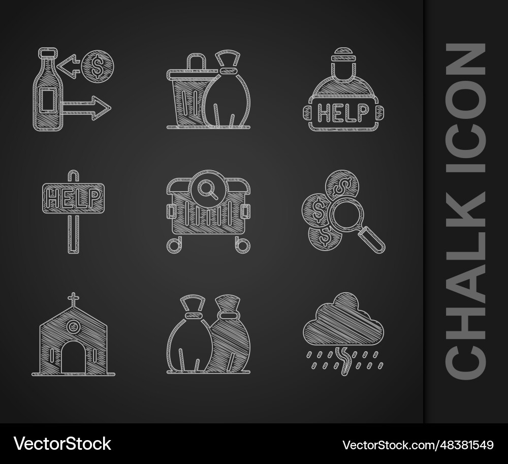 Set searching for food garbage bag cloud Set searching for food garbage bag cloud vector image