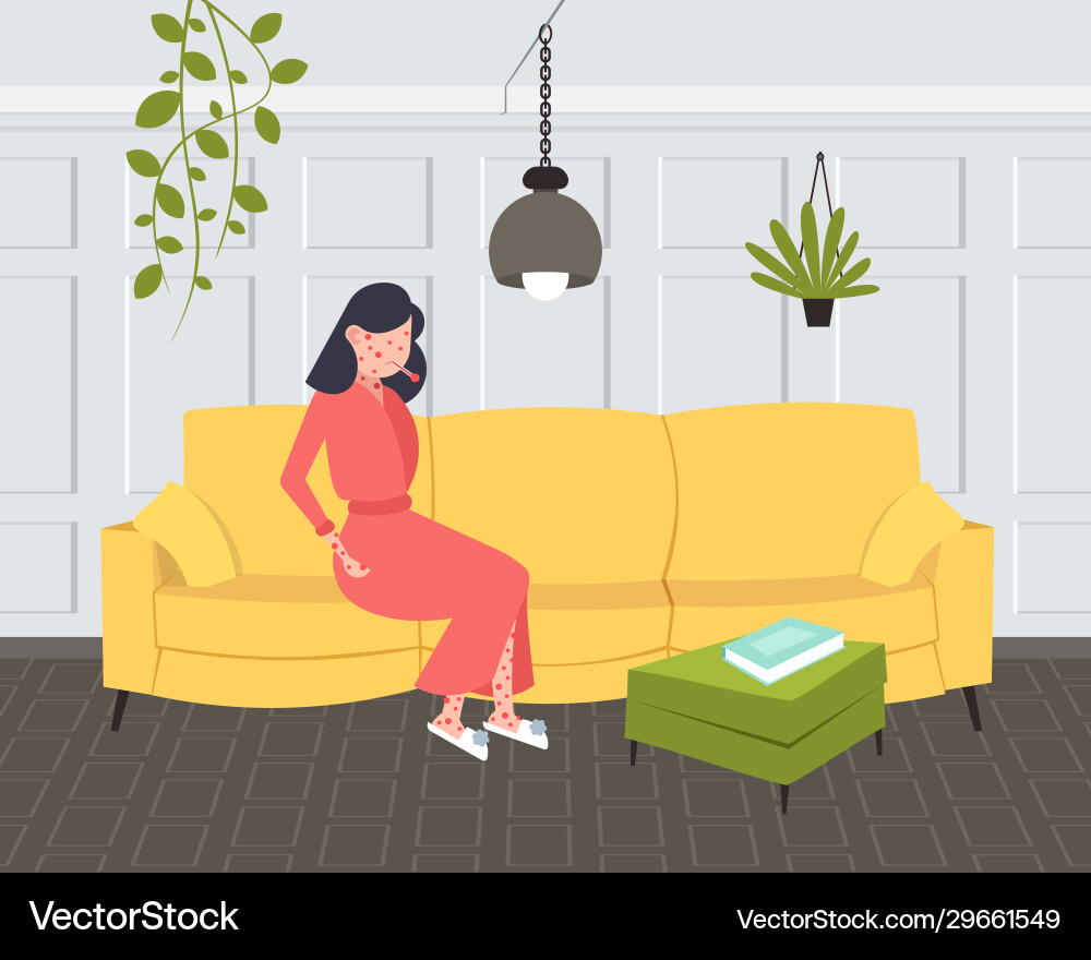 Sick woman with fever and red rash coronavirus Sick woman with fever and red rash coronavirus vector image
