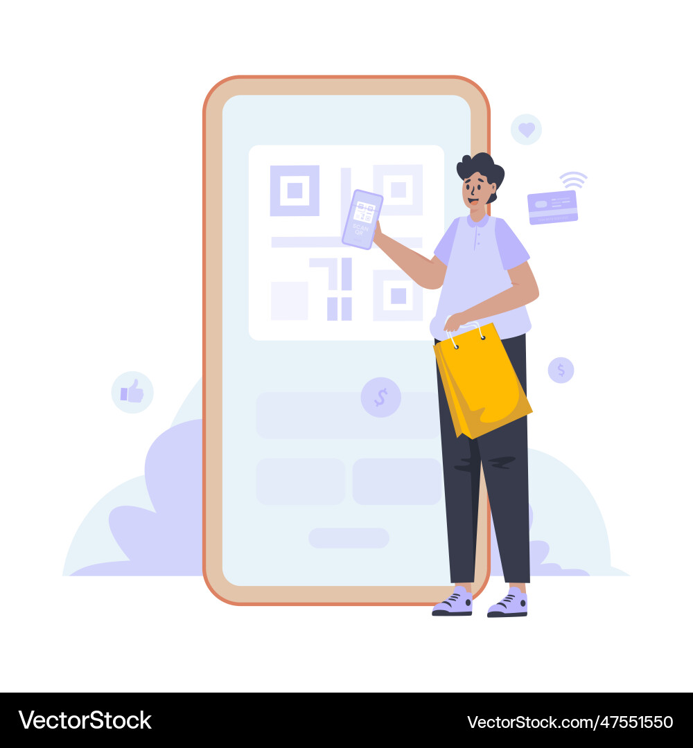 Cashless payment with scan qr Cashless payment with scan qr vector image