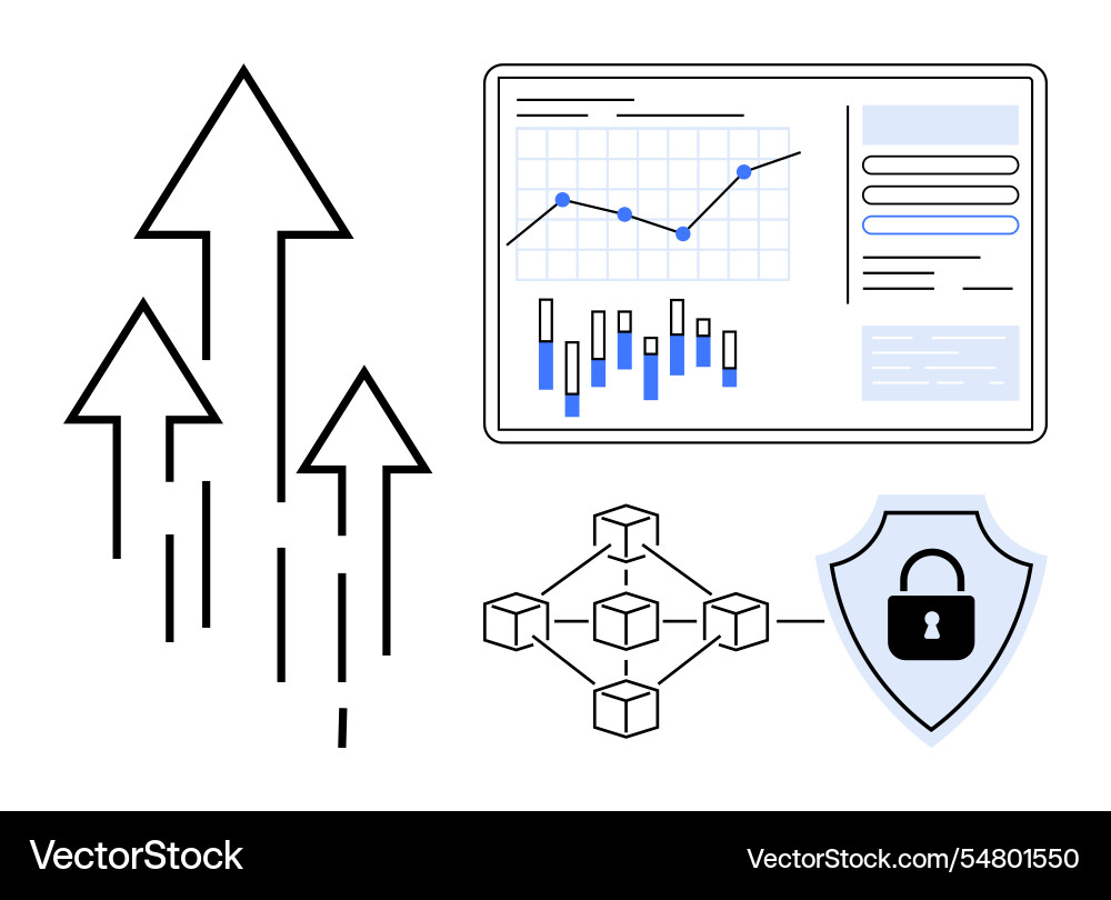 Data analytics screen with blockchain elements Data analytics screen with blockchain elements vector image