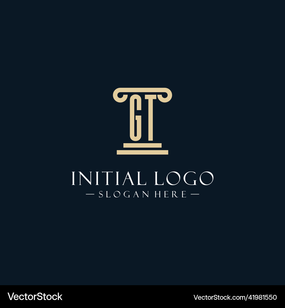 Gt initial monogram logos with pillar shapes style vector image