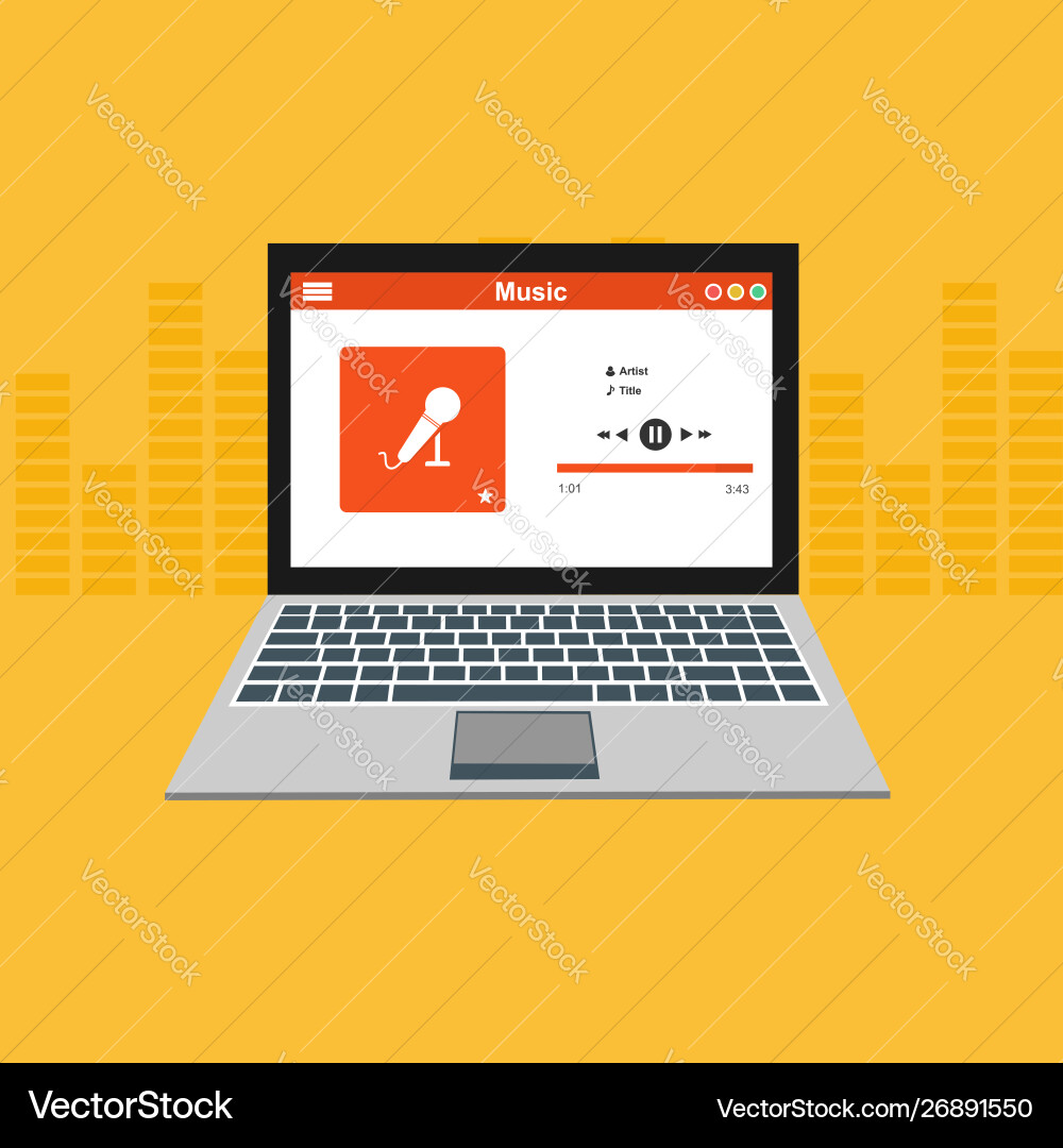 Media player application app template with flat Media player application app template with flat vector image