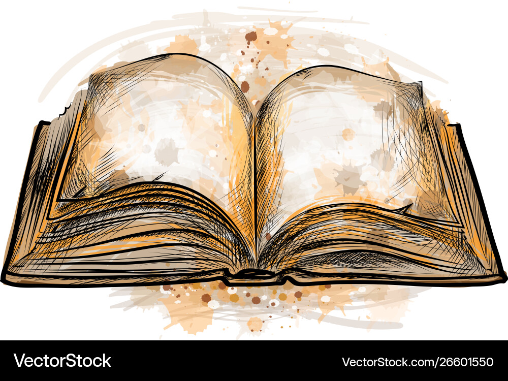 Open book from a splash watercolor hand drawn Open book from a splash watercolor hand drawn vector image