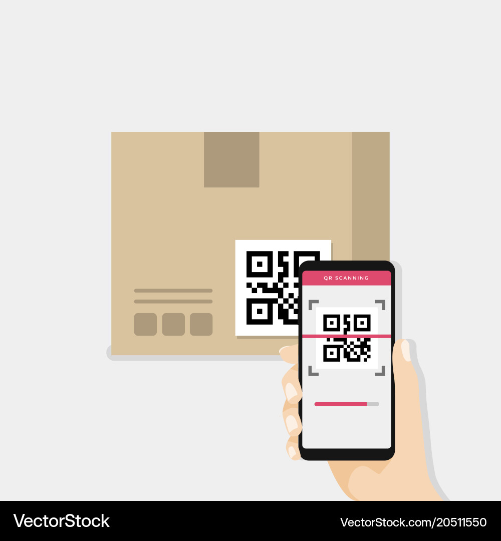 Person Scanning QR Code on Shipping Box Vector Image