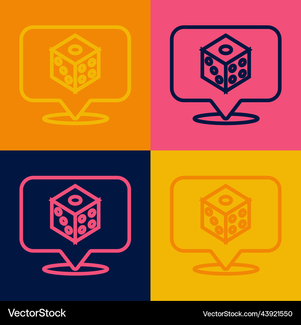 Pop art line game dice icon isolated on color vector image