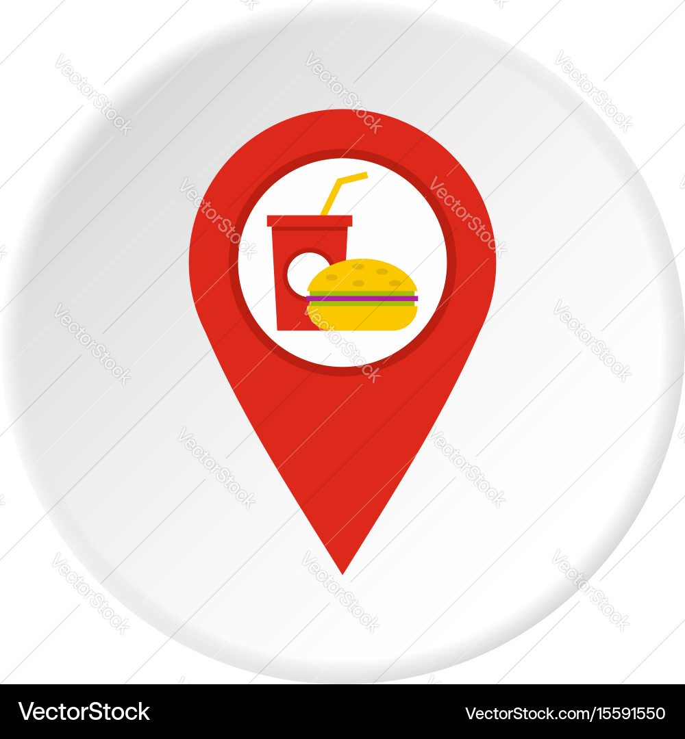 Red map pointer with fast food sign icon circle Vector Image