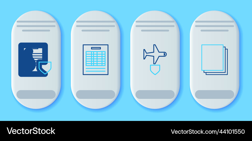 Set line report file document plane with shield vector image