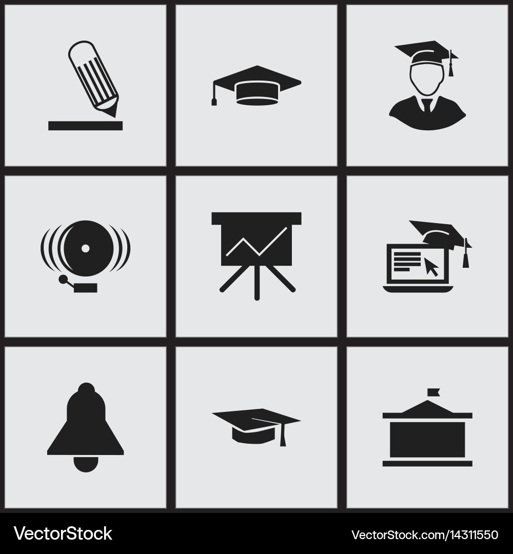 Set of 9 editable university icons includes vector image