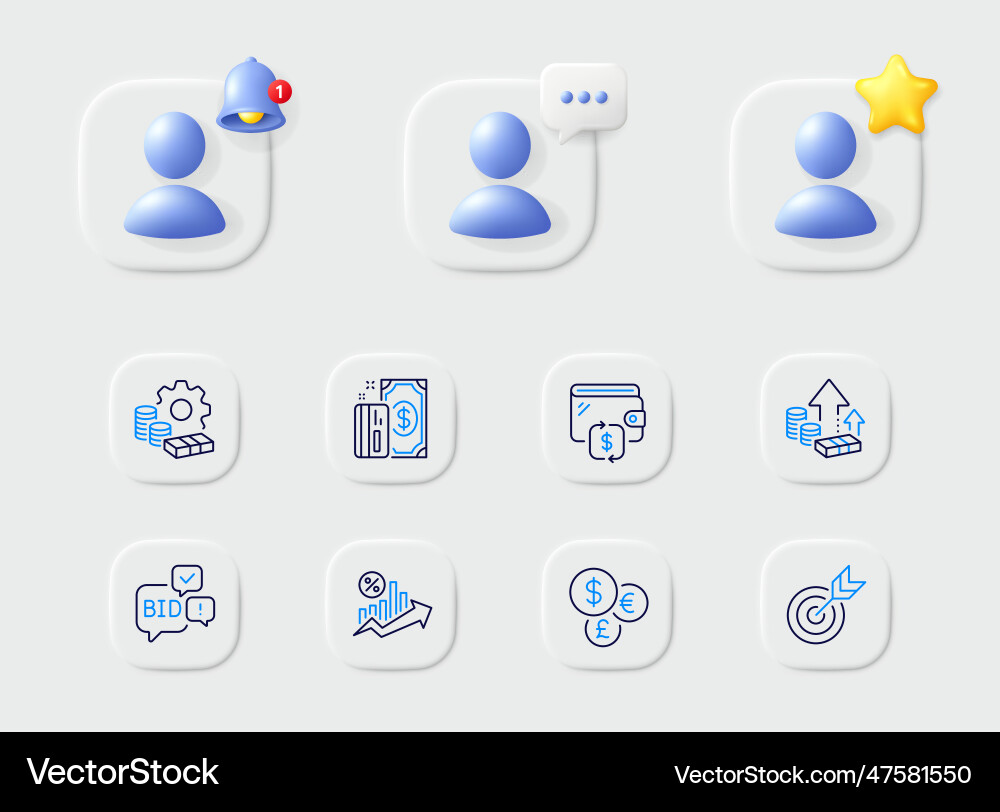 Target wallet and inflation line icons for web Target wallet and inflation line icons for web vector image