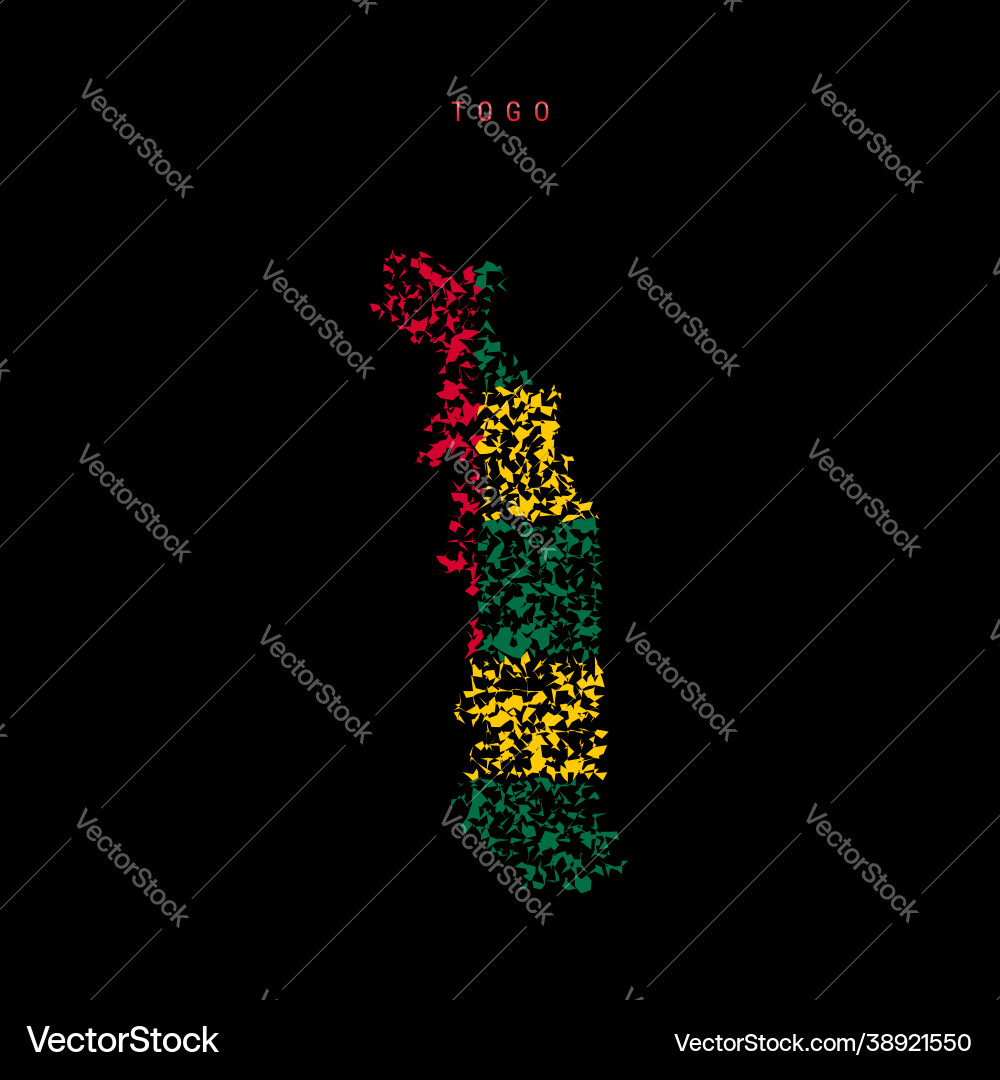 Togo flag map chaotic particles pattern Togo flag map chaotic particles pattern vector image