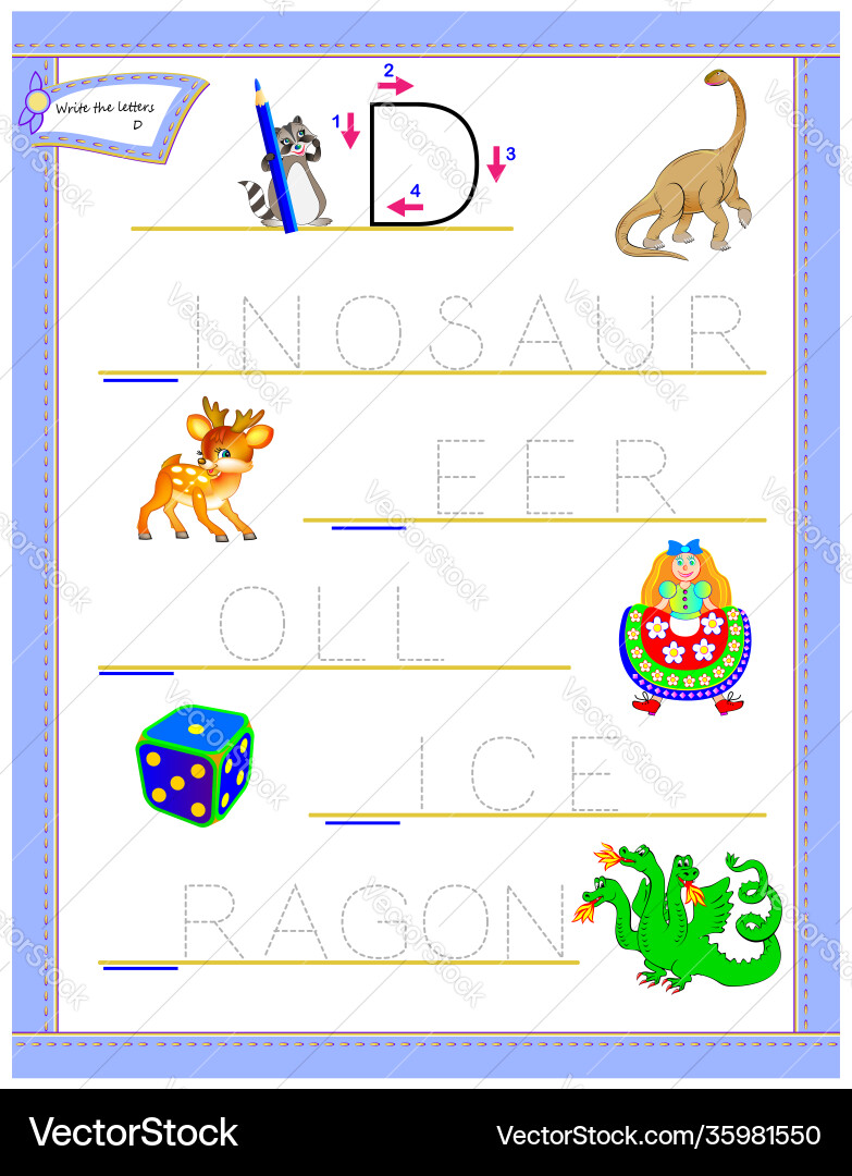 Tracing letter d for study english alphabet Tracing letter d for study english alphabet vector image