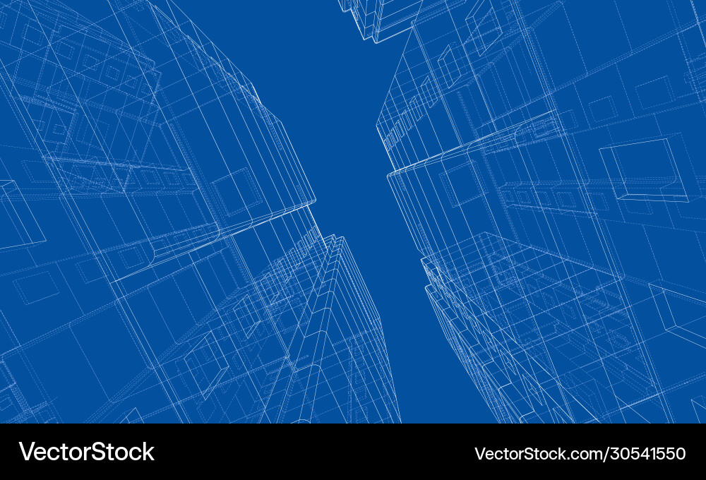 Wire-frame model a multi-storey building vector image