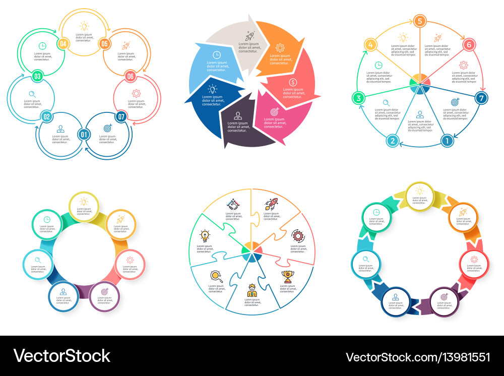 Business infographics diagrams with 7 steps vector image