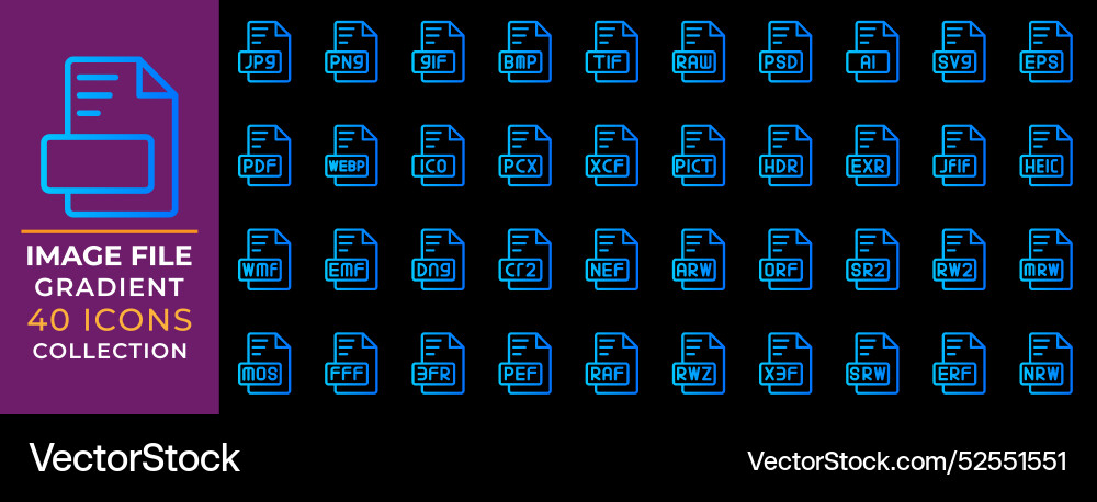 Document file format gradient icons set extension Document file format gradient icons set extension vector image