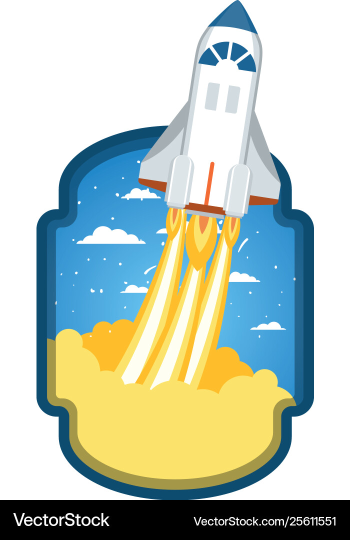 Frame with rocket taking off in clouds background vector image