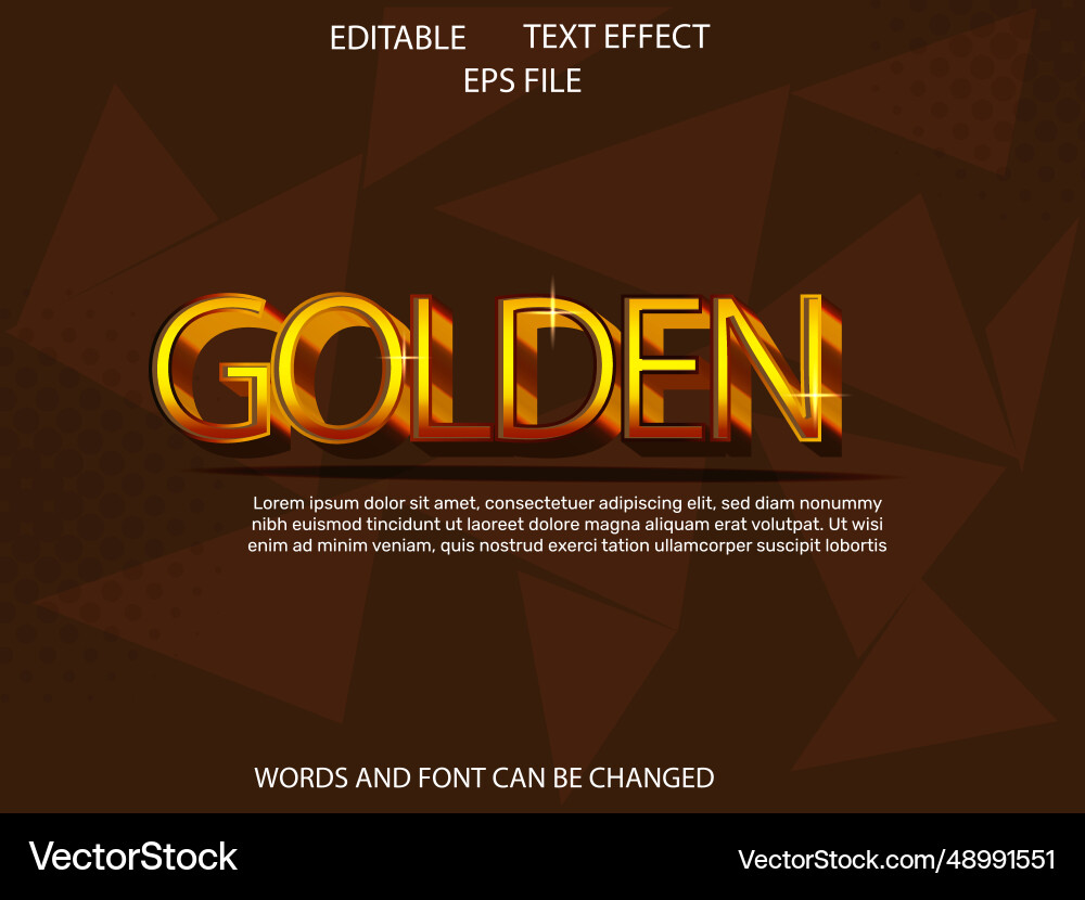 Golden text effect font editable typography 3d vector image