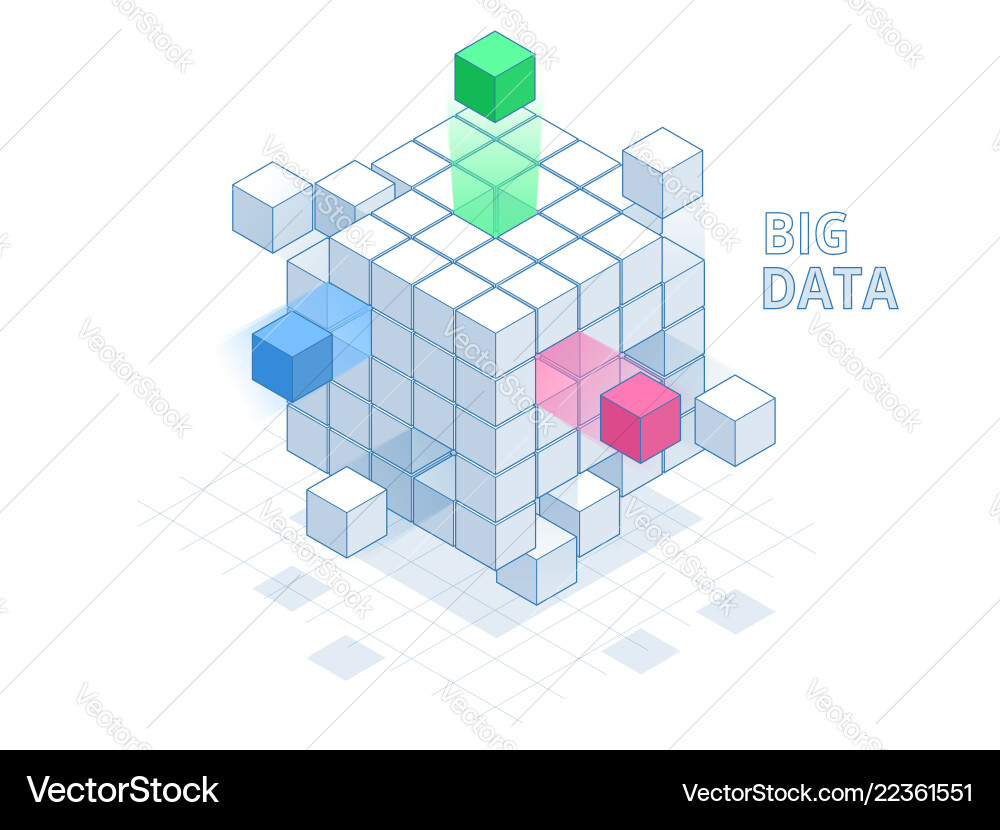 Isometric abstract big data cube box Isometric abstract big data cube box vector image