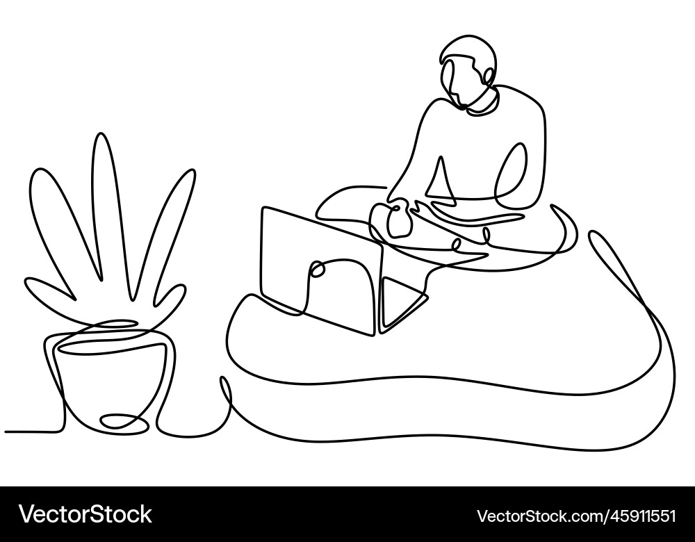 Man Using Laptop on Sofa vector image