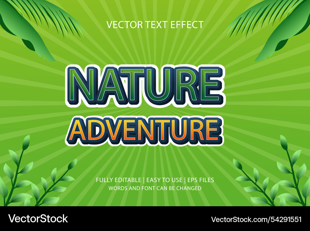 Nature adventure text effect fully editable Nature adventure text effect fully editable vector image