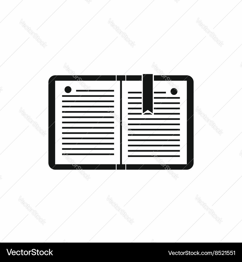 Open notebook with bookmark icon simple style Vector Image