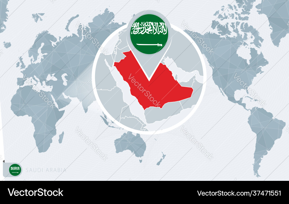 Pacific centered world map with magnified saudi Pacific centered world map with magnified saudi vector image