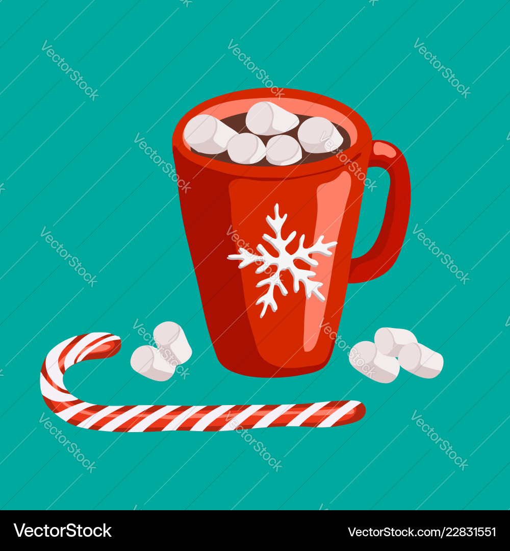 Red mug with cocoa and marshmallows vector image