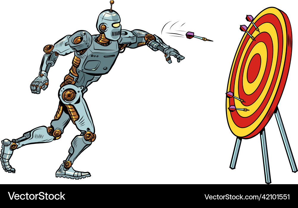 Robot target dart accuracy competition Robot target dart accuracy competition vector image