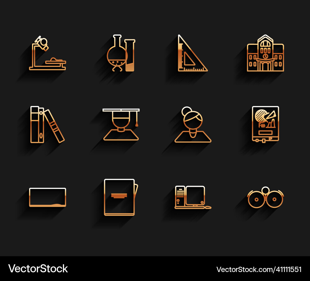 Set line chalkboard notebook microscope Set line chalkboard notebook microscope Vector Image