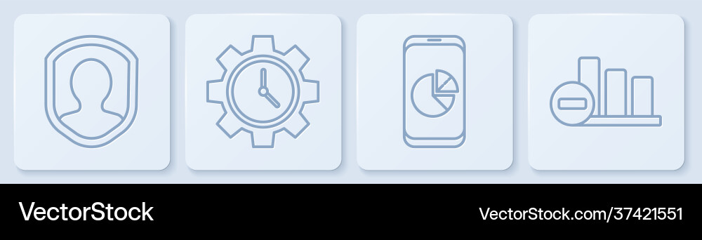 Set line user protection mobile phone with graph Set line user protection mobile phone with graph vector image