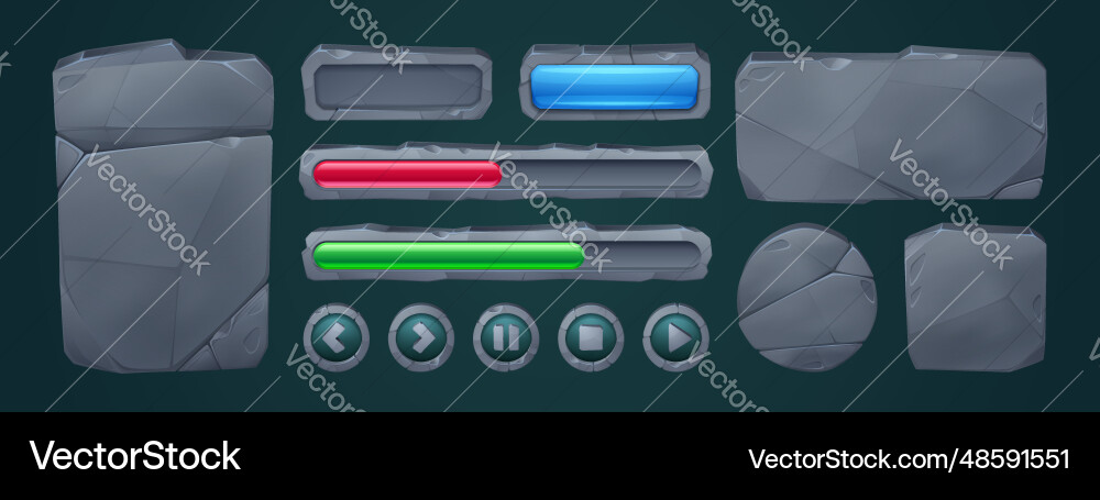 Set of stone game ui frames and buttons Set of stone game ui frames and buttons vector image