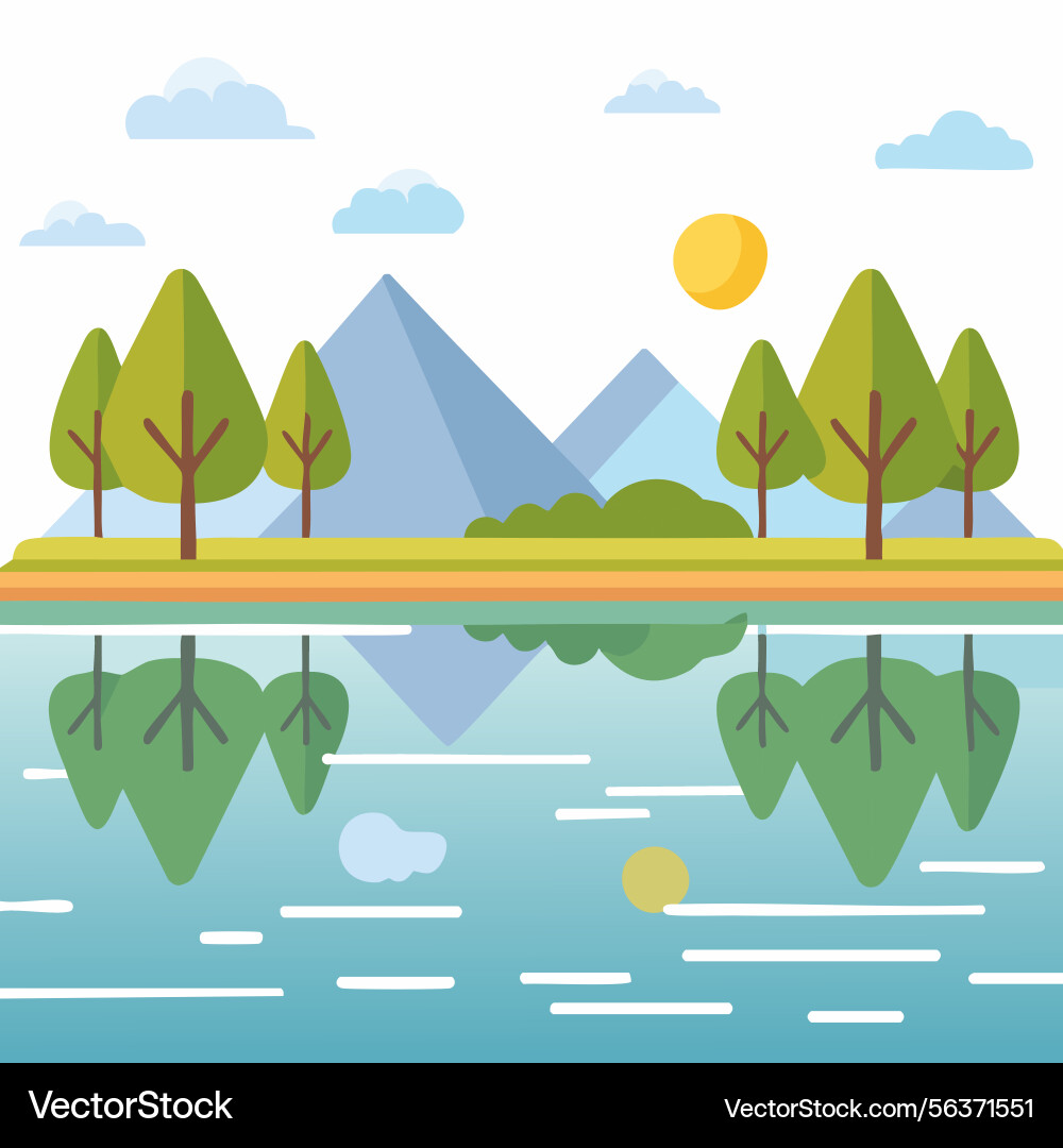 Shimmering lake with reflection of trees Shimmering lake with reflection of trees Vector Image