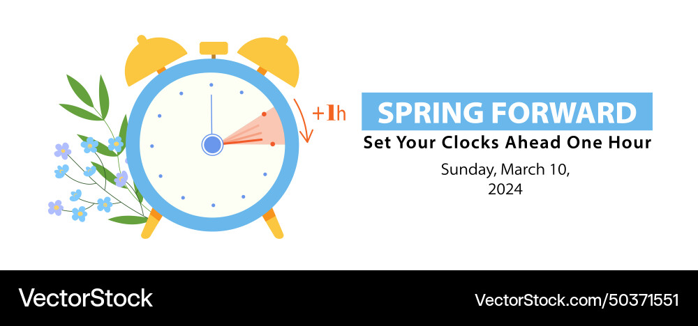Spring forward 2024 banner alarm clock set Spring forward 2024 banner alarm clock set vector image