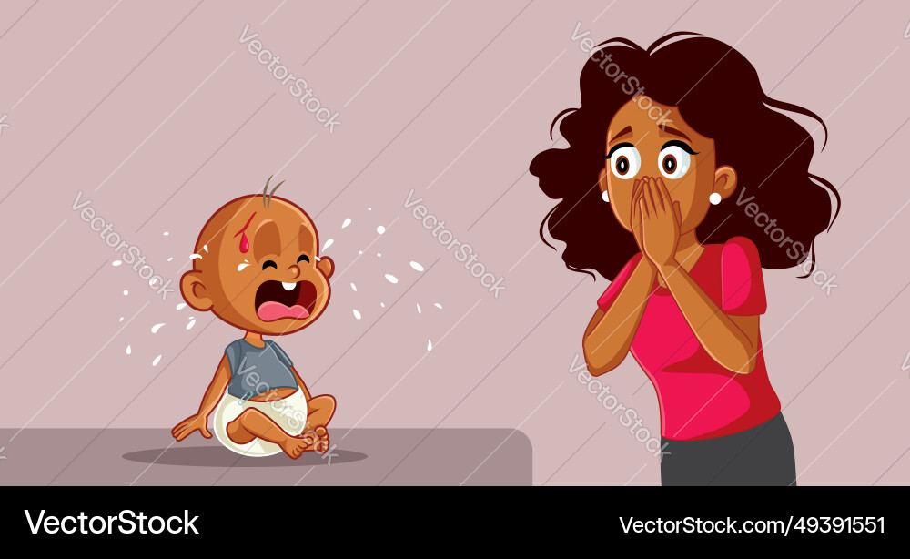 Stressed mom desperate her baby got hurt cartoon Stressed mom desperate her baby got hurt cartoon vector image