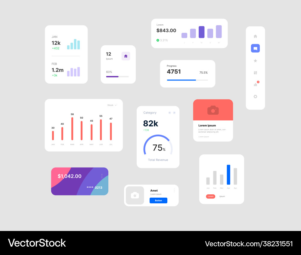 Wireframes screens dashboard ui and ux kit design Wireframes screens dashboard ui and ux kit design Vector Image