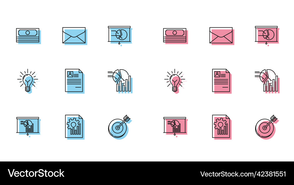 Zeilenkarte mit Diagrammdiagramm-Dokumentstapeln einstellen Zeilenkarte mit Diagrammdiagramm-Dokumentstapeln einstellen vektorbild